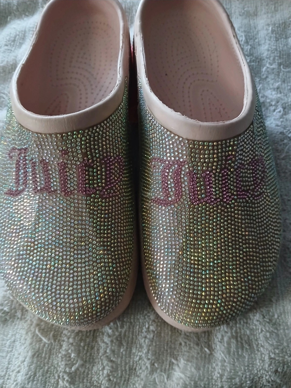 Juicy Couture Iridescent Crystal Pink-Accent Slip-On Clogs
